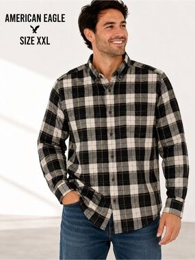 AMERICAN EAGLE Men's Black and Gray Plaid Shirt/size XXL